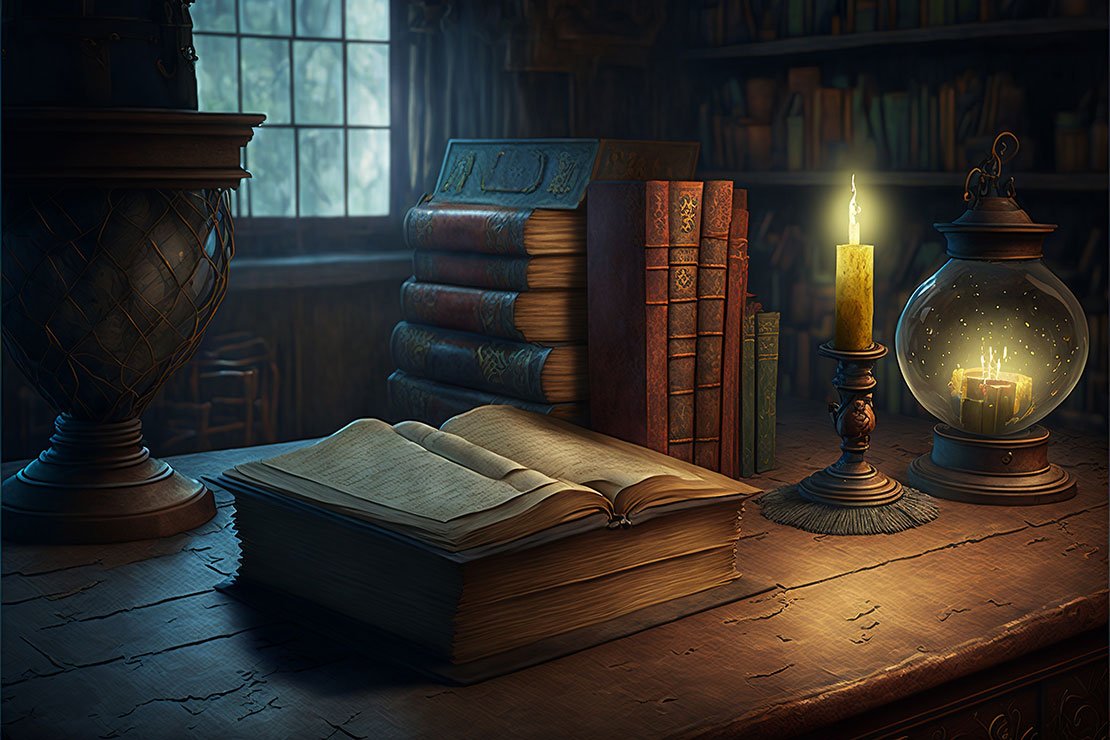 mysterious writers desk graphic