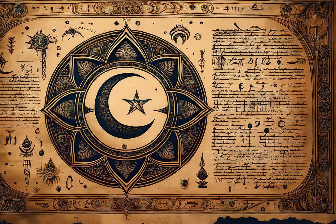 Graphic of ancient text that could hint at a mystical order called Order of The Crescent Star. Main Image.
