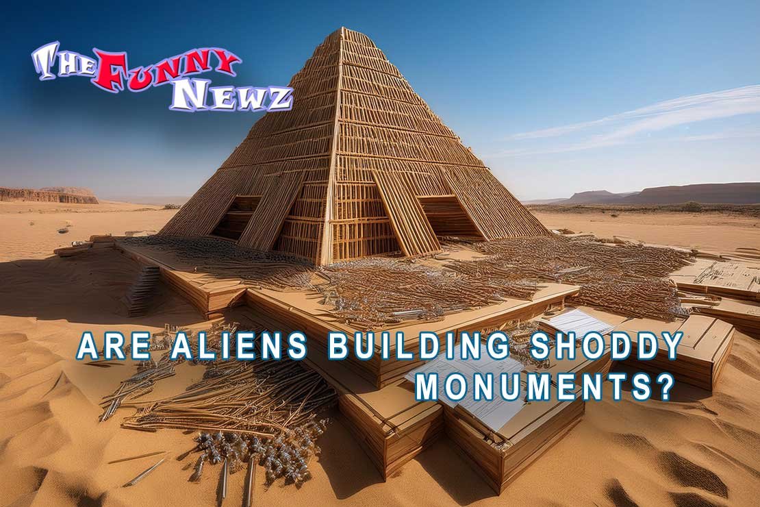 Alien shoddy particle board pyramid graphic. 