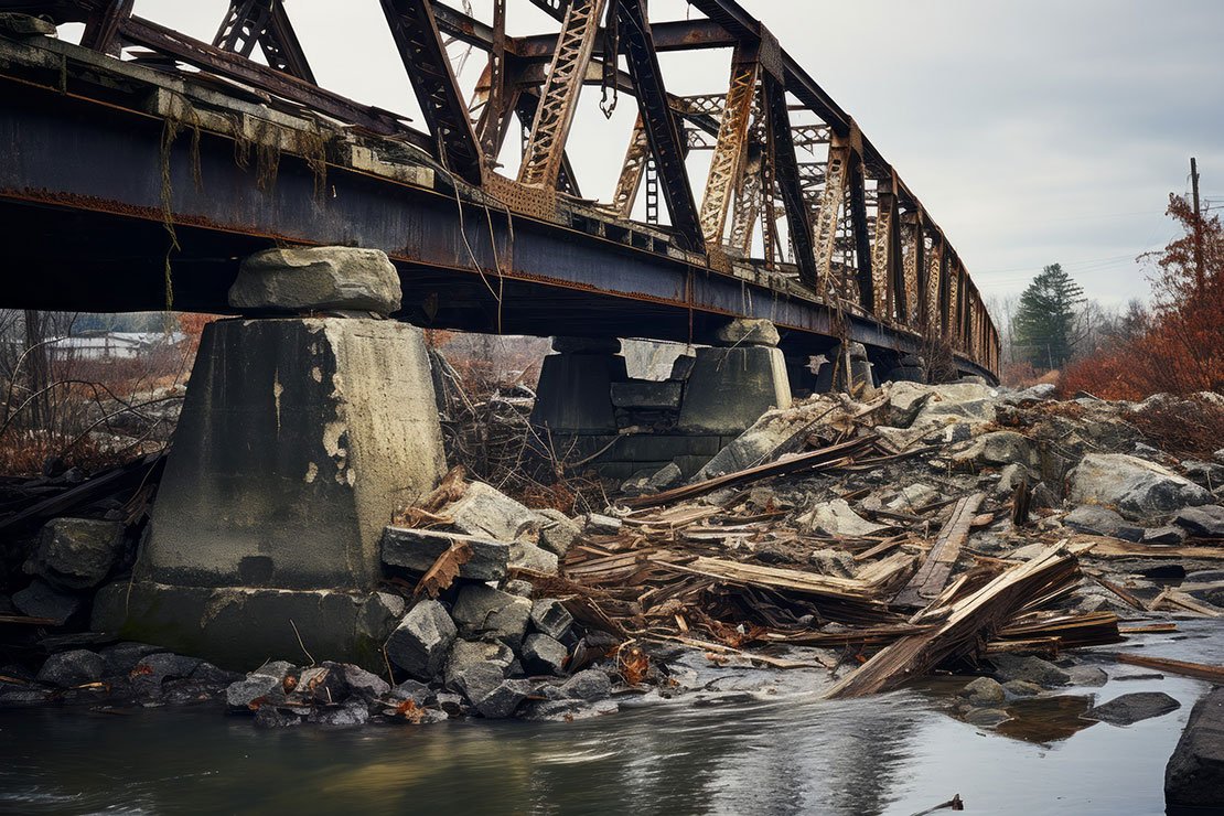 AI generated image of bridge damage. 