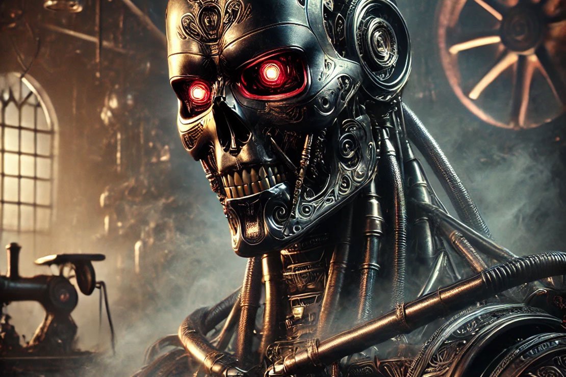 Scary AI Bot in Steam Punk Style. 